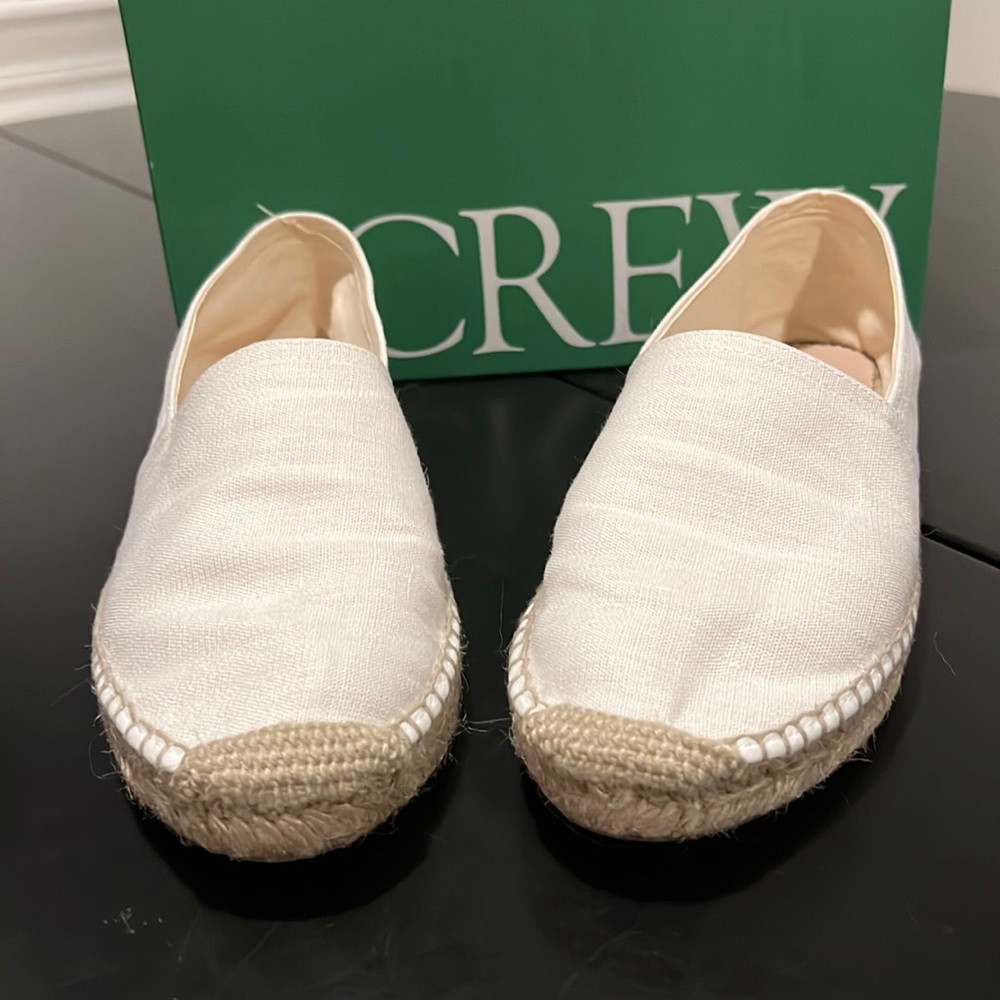 J Crew Made-in-Spain espadrille flats in linen. New!